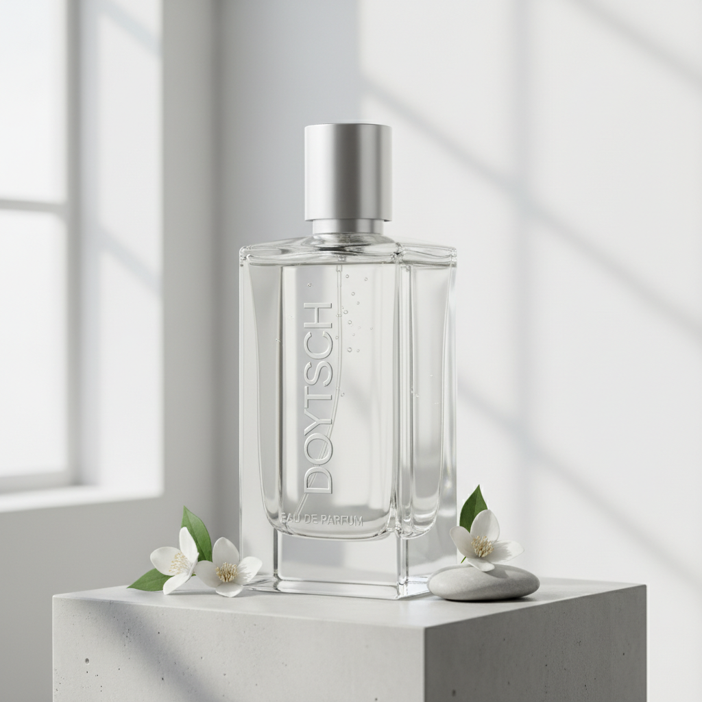 Minimalistischer Parfumflakon im Tageslicht